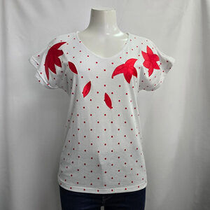 Vintage Savannah White & Red Floral Top Size S